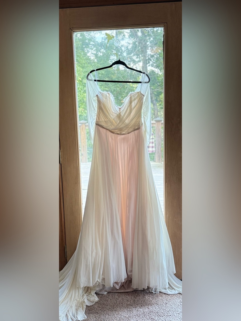 Watters Ivory Off-Shoulder Long Sleeve Chiffon Gown - Picture 6 of 15